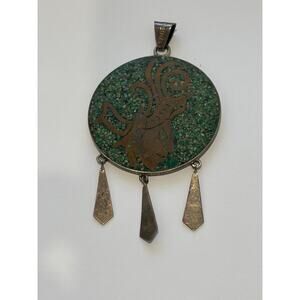 Vintage Sterling Silver Stone Inlay Reversible Pendant Mexico